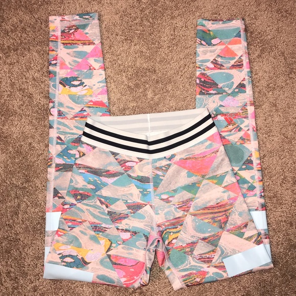 Adidas multi color blue pink XS striped leggings - Picture 9 of 10